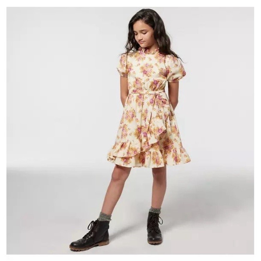 Janie And Jack Girls Seedpearl Floral‎ Puff Sleeve Dress Size 16 (MSRP $79)